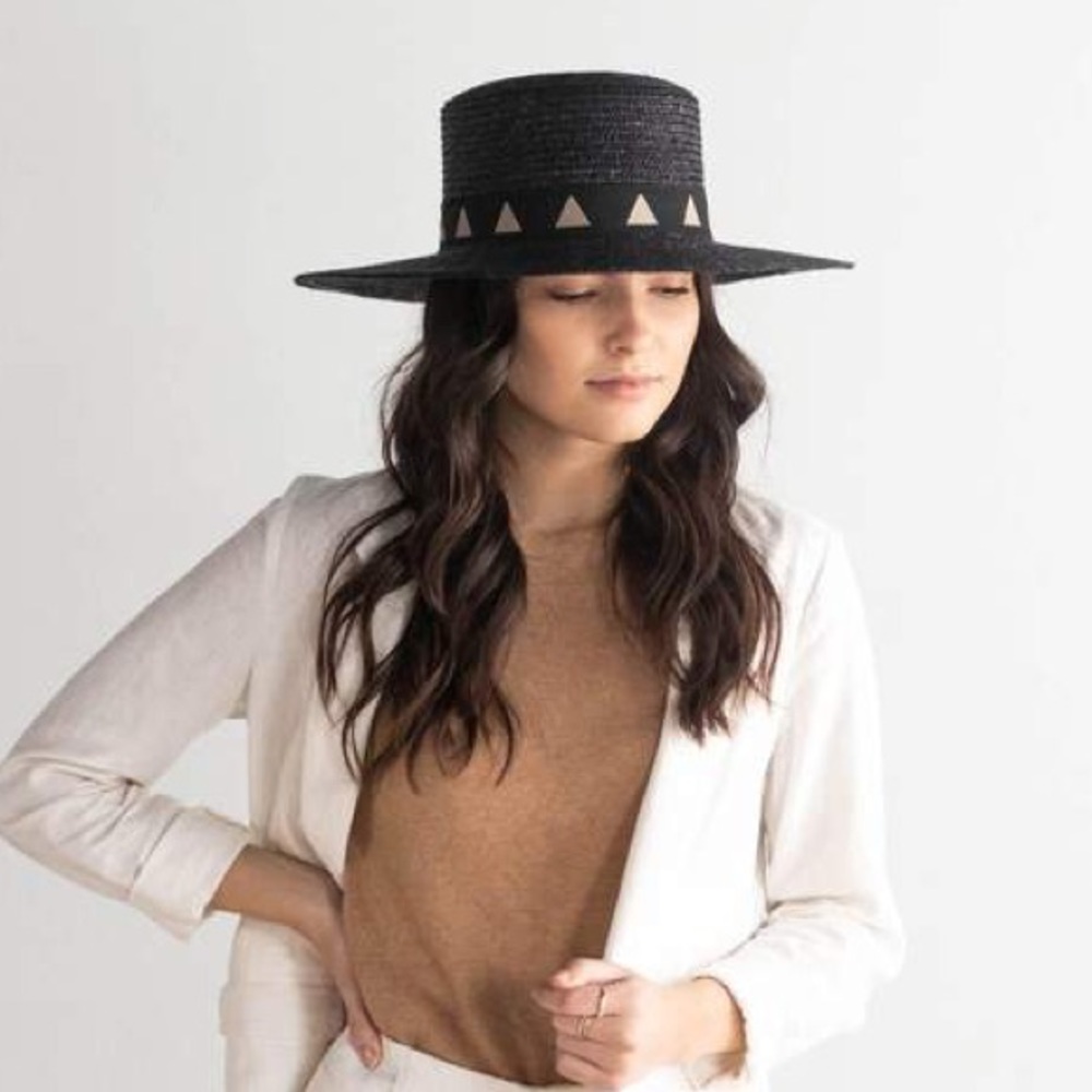 GIGI PIP Black Hat with Tan Details- NWOT